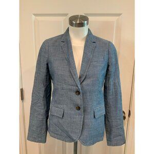 J. Crew Blue Chambray 100% Cotton Blazer W/ Double Button Closure, Size 0 (US)